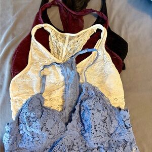 Lace Bralette Set - Cream, Blue, Burgundy